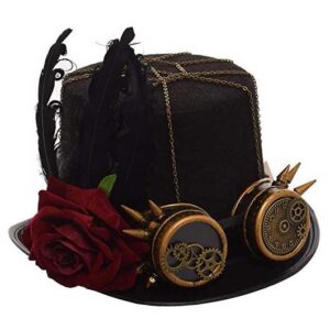 Sombrero envuelto de cadena con rosa y gafas steampunk